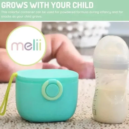 Melii - Recipiente de armazenamento de fórmulas para bebês com colher integrada, capacidade de 400ml / 13,5 onças, azul