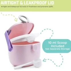 Melii - Recipiente de armazenamento de fórmulas para bebês com colher integrada, capacidade de 400ml / 13,5 onças, rosa
