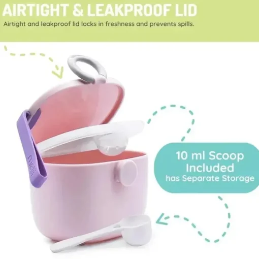 Melii - Recipiente de armazenamento de fórmulas para bebês com colher integrada, capacidade de 400ml / 13,5 onças, rosa