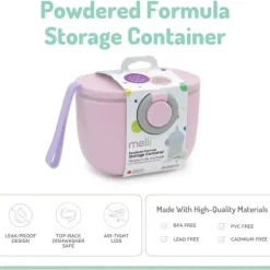 Melii - Recipiente de armazenamento de fórmulas para bebês com colher integrada, capacidade de 400ml / 13,5 onças, rosa