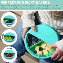 Melii - recipiente giratório para lanches com 3 compartimentos, azul