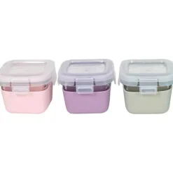 Melii - Recipientes de vidro para armazenamento de alimentos com capa de silicone, 5,4 onças, rosa, roxo, cinza