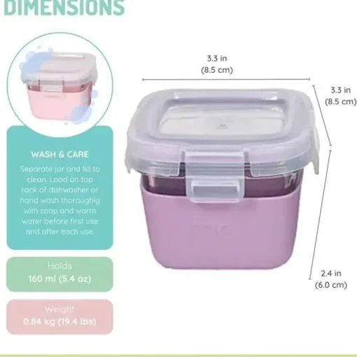Melii - Recipientes de vidro para armazenamento de alimentos com capa de silicone, 5,4 onças, rosa, roxo, cinza