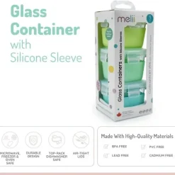 Melii - Recipientes de vidro para armazenamento de alimentos com capa de silicone, 5,4 onças, menta, azul, limão