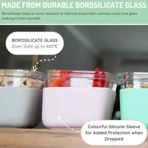 Melii - Recipientes de vidro para armazenamento de alimentos com capa de silicone, 5,4 onças, rosa, roxo, cinza