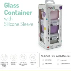 Melii - Recipientes de vidro para armazenamento de alimentos com capa de silicone, 5,4 onças, rosa, roxo, cinza