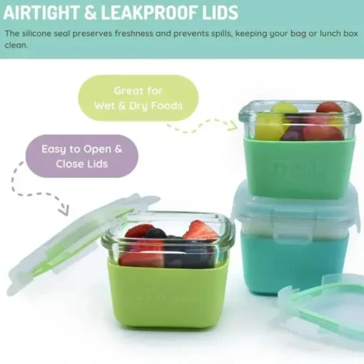 Melii - Recipientes de vidro para armazenamento de alimentos com capa de silicone, 5,4 onças, menta, azul, limão