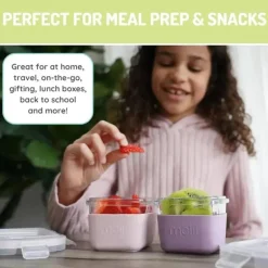 Melii - Recipientes de vidro para armazenamento de alimentos com capa de silicone, 5,4 onças, rosa, roxo, cinza