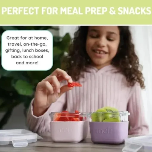 Melii - Recipientes de vidro para armazenamento de alimentos com capa de silicone, 5,4 onças, rosa, roxo, cinza