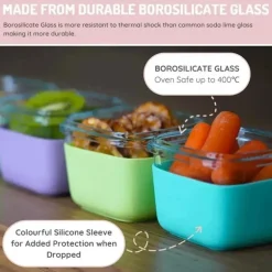 Melii - Recipientes de vidro para armazenamento de alimentos com capa de silicone, 5,4 onças, menta, azul, limão