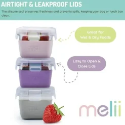Melii - Recipientes de vidro para armazenamento de alimentos com capa de silicone, 5,4 onças, rosa, roxo, cinza