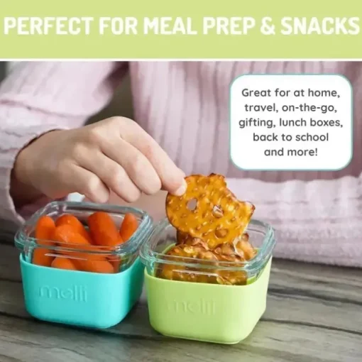 Melii - Recipientes de vidro para armazenamento de alimentos com capa de silicone, 5,4 onças, menta, azul, limão