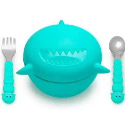 Melii - tigela de silicone para tubarão com tampa e utensílios