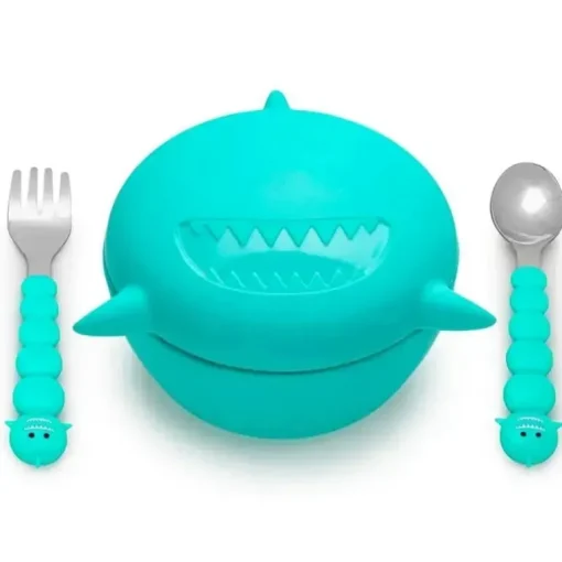 Melii - tigela de silicone para tubarão com tampa e utensílios