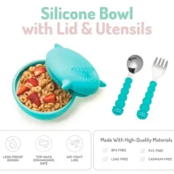 Melii - tigela de silicone para tubarão com tampa e utensílios