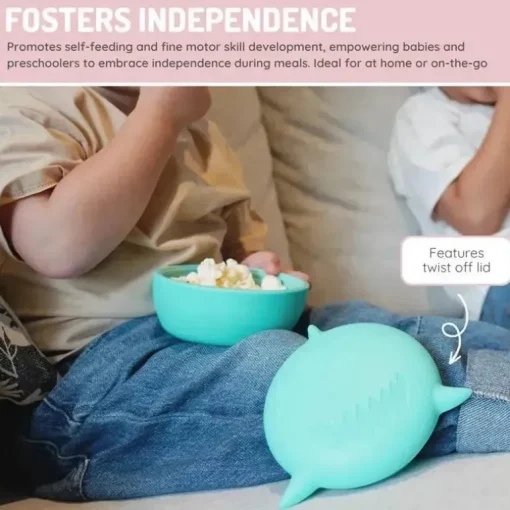 Melii - tigela de silicone para tubarão com tampa e utensílios