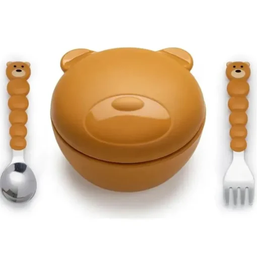 Melii - Tigela Urso de Silicone com Tampa e Utensílios
