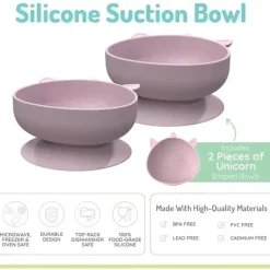 Melii - Ventosas de silicone para bebês e crianças pequenas, 10,1 onças - pacote com 2, unicórnio rosa