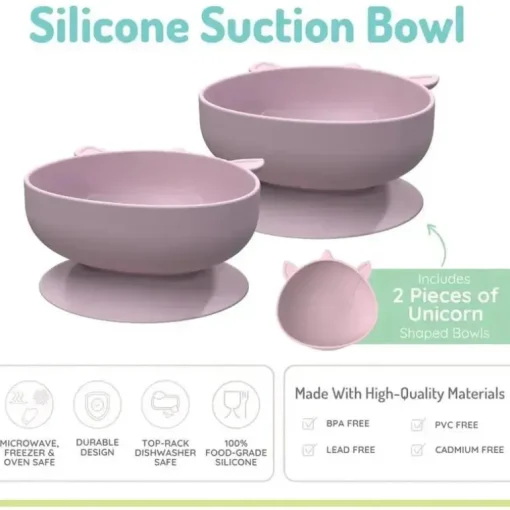 Melii - Ventosas de silicone para bebês e crianças pequenas, 10,1 onças - pacote com 2, unicórnio rosa