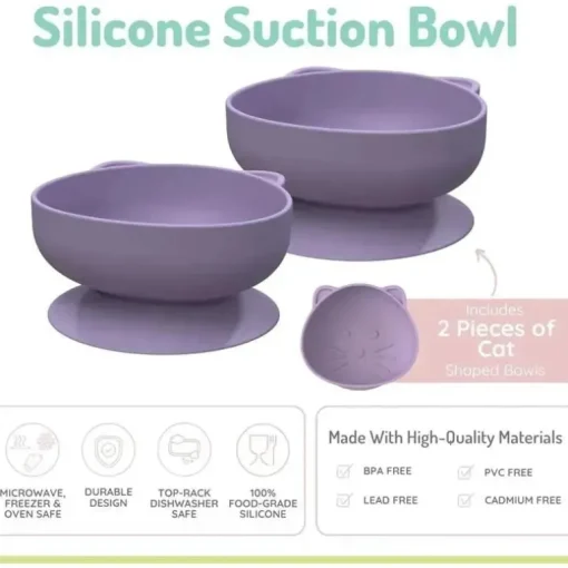 Melii - Ventosas de silicone para bebês e crianças pequenas, 10,1 onças - pacote com 2, gato roxo