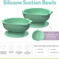 Melii - Ventosas de silicone para bebês e crianças pequenas, 10,1 onças - 2 unidades, Dino Green