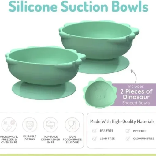 Melii - Ventosas de silicone para bebês e crianças pequenas, 10,1 onças - 2 unidades, Dino Green