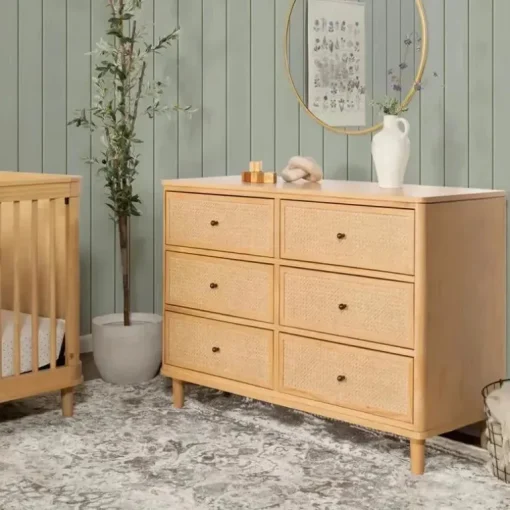 Million Dollar Baby - Homônimo Marin com cômoda montada em cana com 6 gavetas, mel | Cana de mel