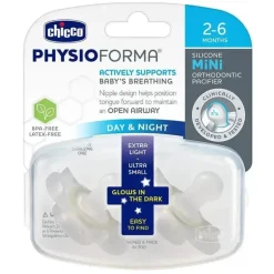 Mini Chupeta Ortodôntica Chicco PhysioForma Glow in the Dark - 2-6m 2pk