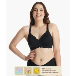 Momcozy - Seamless Floral Push Up Nursing Bra-Black