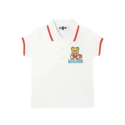 Moschino - Camiseta Polo de bebê menino com logotipo de urso de basquete, branco