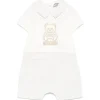 Moschino Baby - Boy Short Sleeve Romper With Stripes And Bear Print Beige