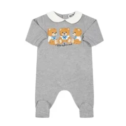 Moschino Baby - Conjunto de babador e chapéu Babygrow gráfico de três ursos, cinza