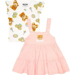 Moschino Baby - conjunto de vestido e camiseta com babados para meninas Bear Born, Sugarrose