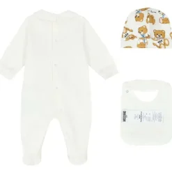 Moschino Baby - Conjunto de babador e chapéu Babygrow gráfico de três ursos, cinza