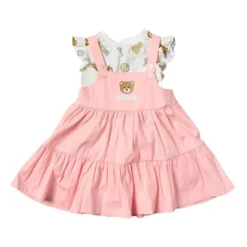Moschino Baby - conjunto de vestido e camiseta com babados para meninas Bear Born, Sugarrose