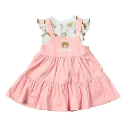 Moschino Baby - conjunto de vestido e camiseta com babados para meninas Bear Born, Sugarrose