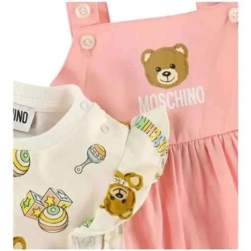Moschino Baby - conjunto de vestido e camiseta com babados para meninas Bear Born, Sugarrose