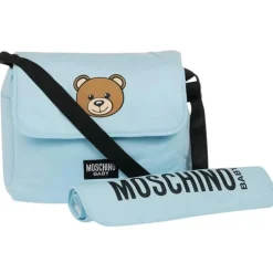 Moschino Baby - Diaper Bag With Changing Bear Logo Print, Light Blue