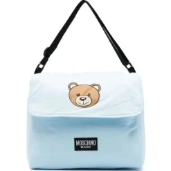 Moschino Baby - Diaper Bag With Changing Bear Logo Print, Light Blue