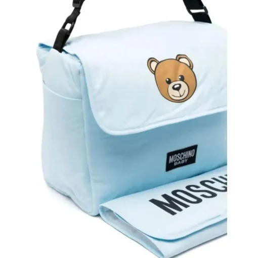 Moschino Baby - Diaper Bag With Changing Bear Logo Print, Light Blue