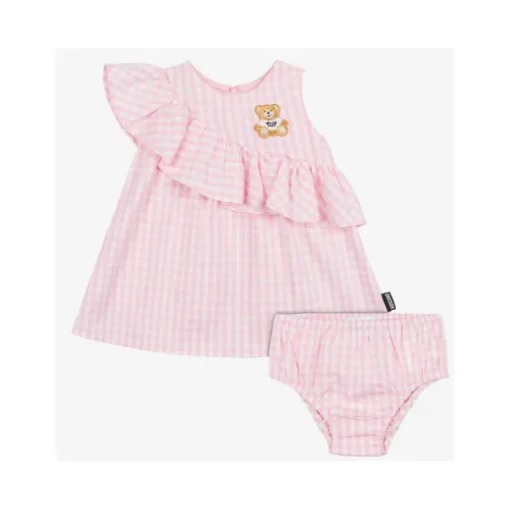 Moschino Baby - Girl Ruffled Gingham Dress W Bloomers White And Light Pink