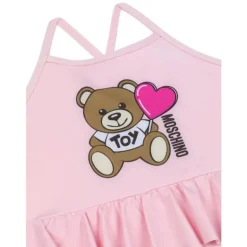 Moschino Baby - Girl Ruffled Swimsuit With Bear Heart Print, Light Pink