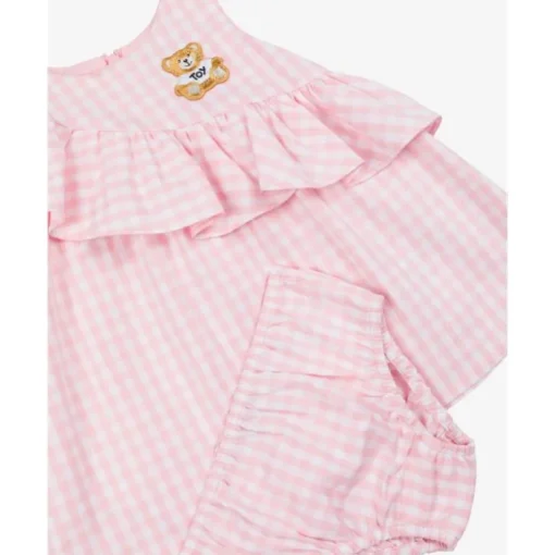 Moschino Baby - Girl Ruffled Gingham Dress W Bloomers White And Light Pink