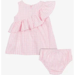 Moschino Baby - Girl Ruffled Gingham Dress W Bloomers White And Light Pink