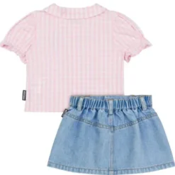 Moschino Baby - Girl Short Sleeve Gingham Blouse Bear Patch Denim Skirt