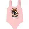 Moschino Baby - Girl Toy Bear Logo Print Swimsuit In Gift Box Pink