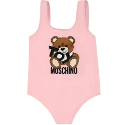 Moschino Baby - Girl Toy Bear Logo Print Swimsuit In Gift Box Pink