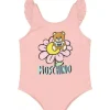 Moschino Baby - Girls Ruffle Swimsuit With Bear Logo Flower Print, Sugarrose