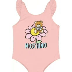 Moschino Baby - Girls Ruffle Swimsuit With Bear Logo Flower Print, Sugarrose