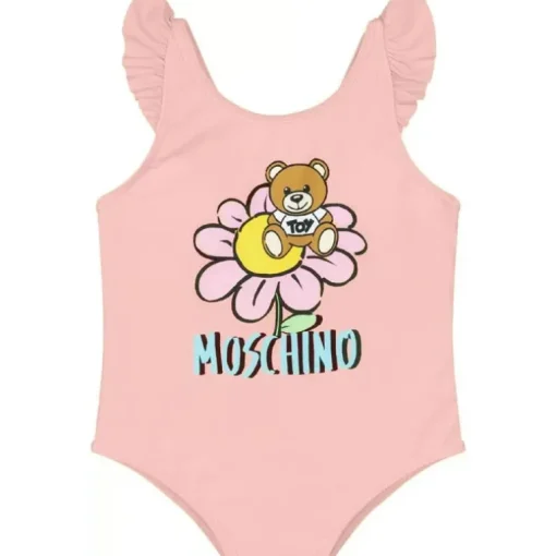 Moschino Baby - Girls Ruffle Swimsuit With Bear Logo Flower Print, Sugarrose